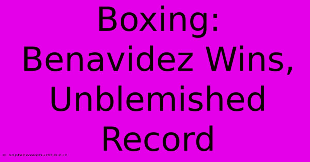 Boxing: Benavidez Wins, Unblemished Record