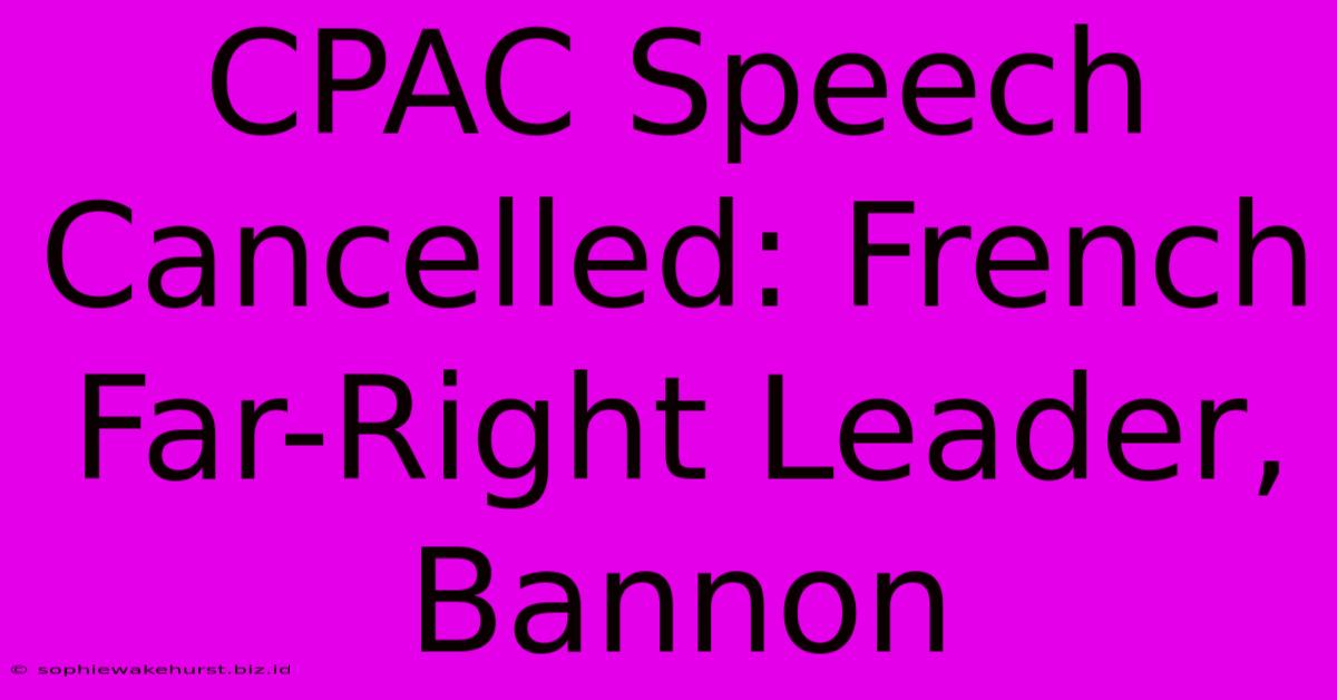 CPAC Speech Cancelled: French Far-Right Leader, Bannon