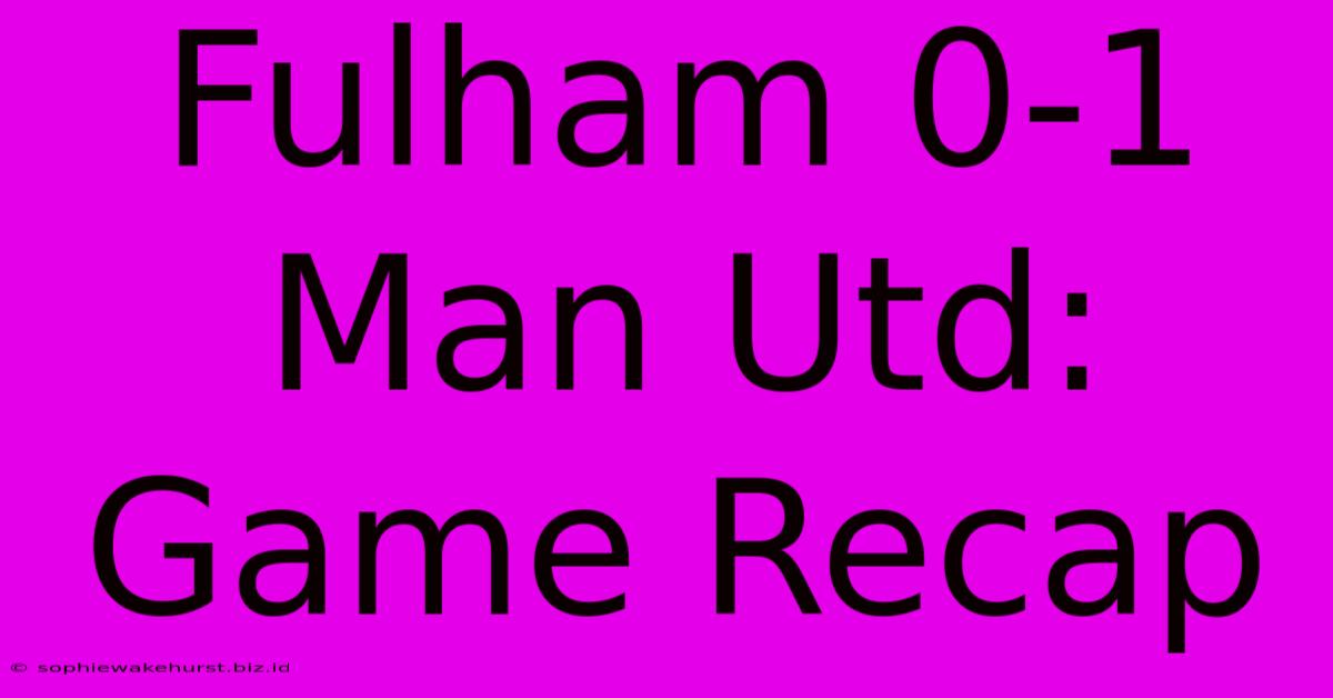 Fulham 0-1 Man Utd: Game Recap