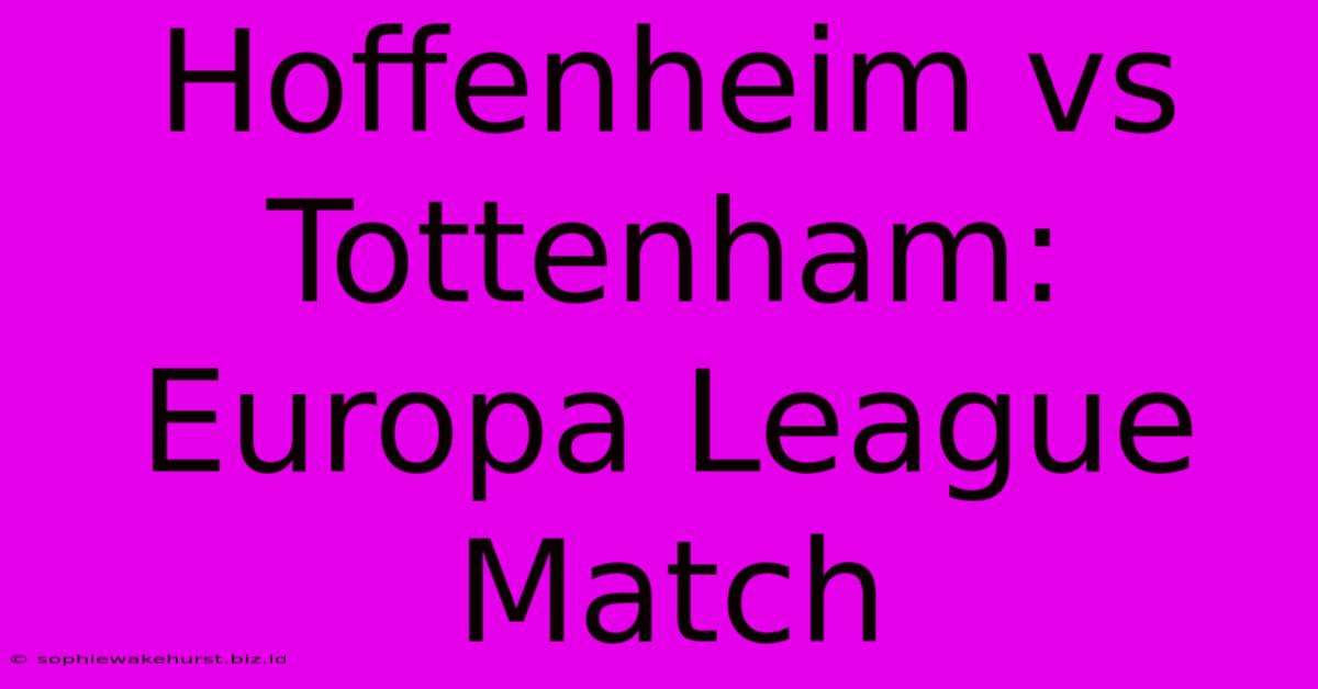 Hoffenheim Vs Tottenham: Europa League Match