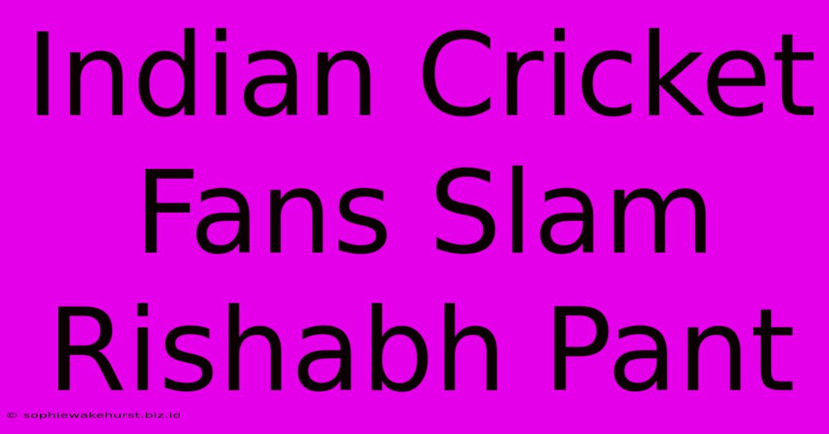 Indian Cricket Fans Slam Rishabh Pant