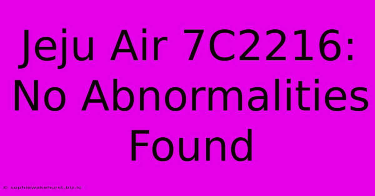 Jeju Air 7C2216: No Abnormalities Found