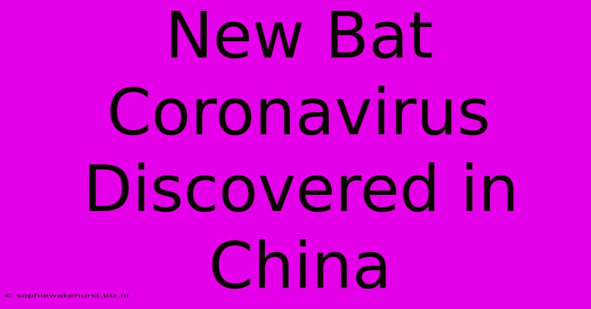 New Bat Coronavirus Discovered In China