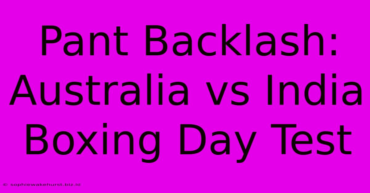 Pant Backlash: Australia Vs India Boxing Day Test