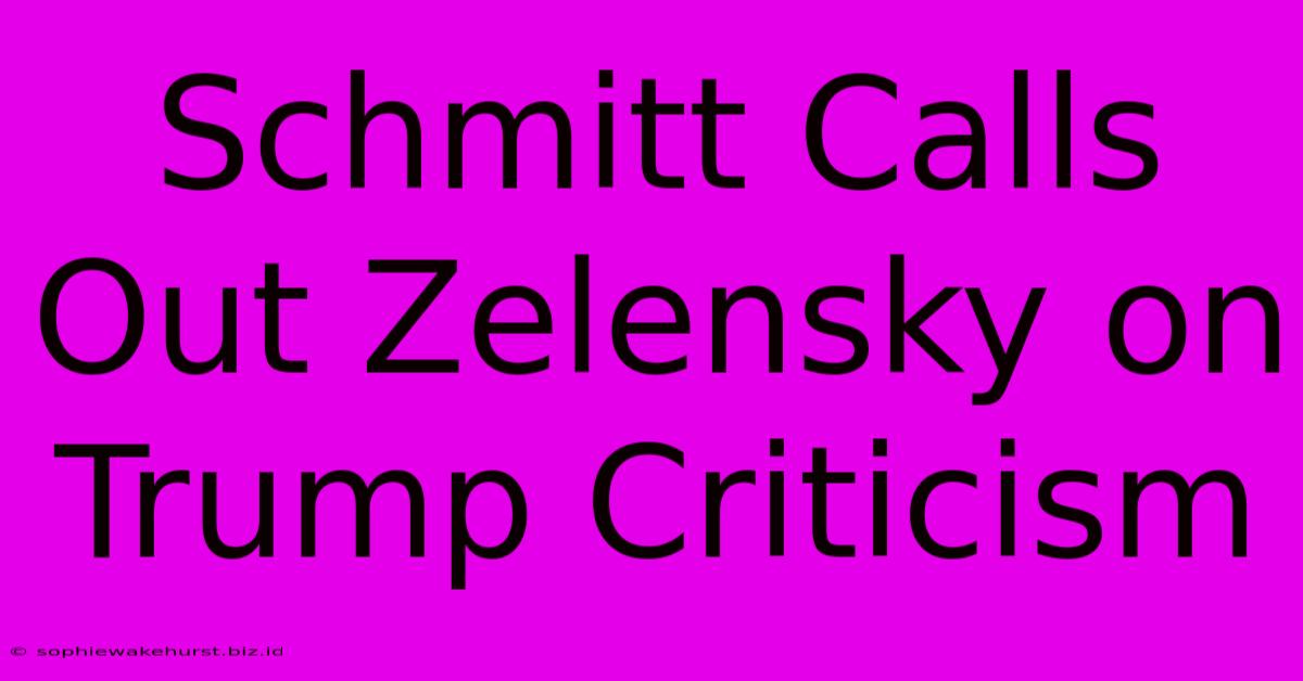 Schmitt Calls Out Zelensky On Trump Criticism