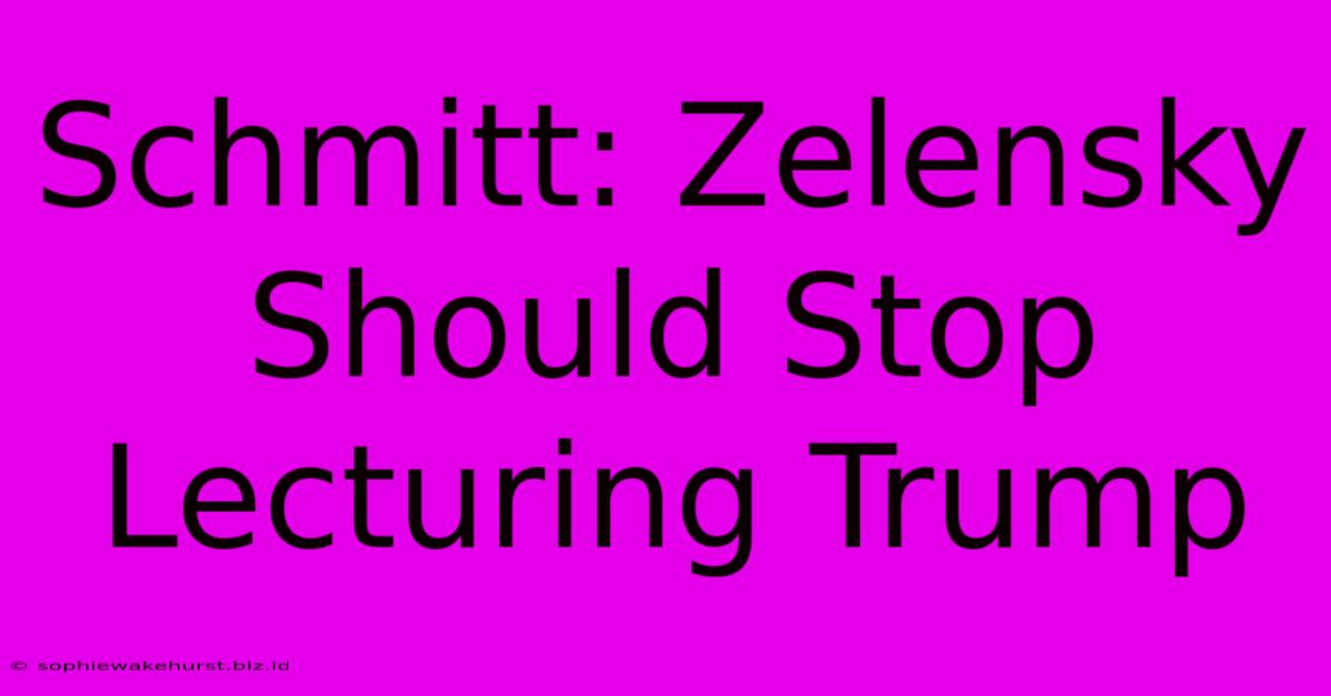 Schmitt: Zelensky Should Stop Lecturing Trump