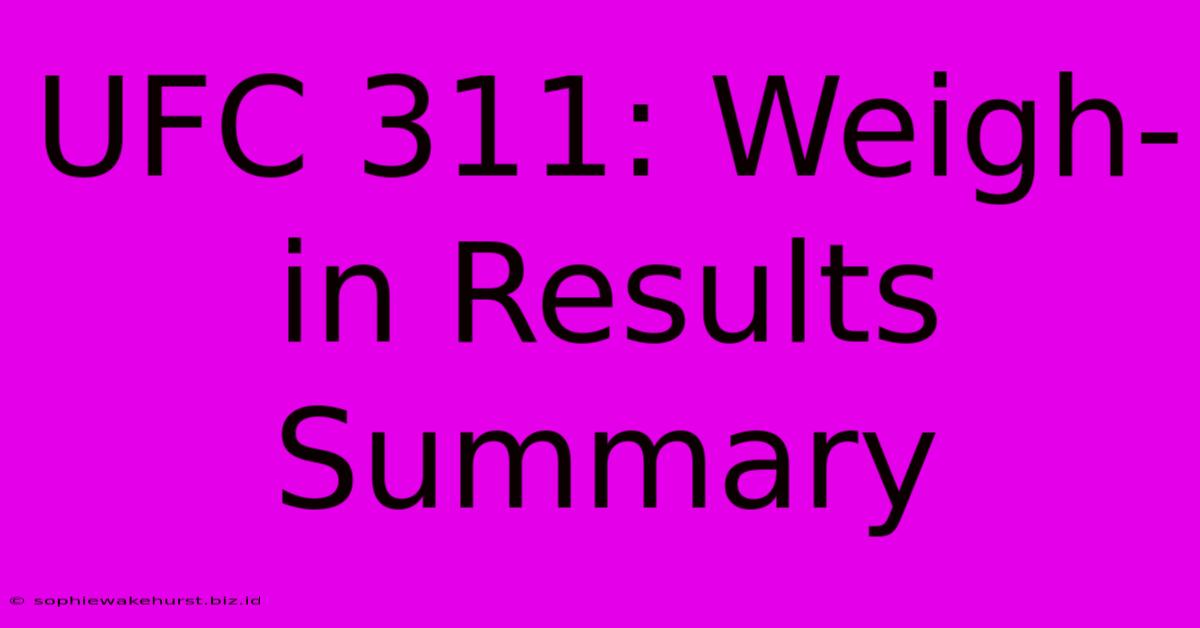 UFC 311: Weigh-in Results Summary